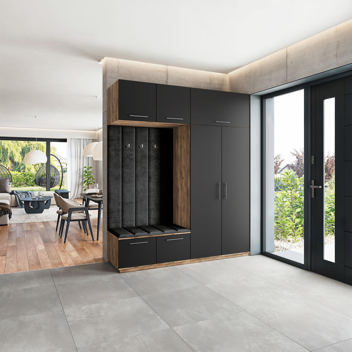 GARDEROBENSCHRANK REMA 200/240/60 cm Modern Eichefarben - Eichefarben/Schwarz, Holzwerkstoff (200/240/60cm) - MASSENO