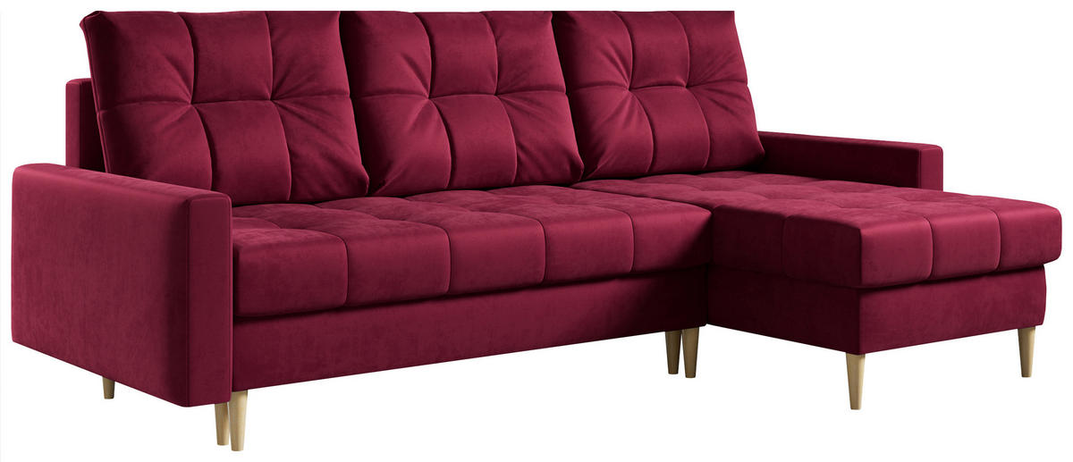 ECKSOFA Astra Rot Velvet - Rot/Braun, Holz/Textil (220/140cm) - MKS