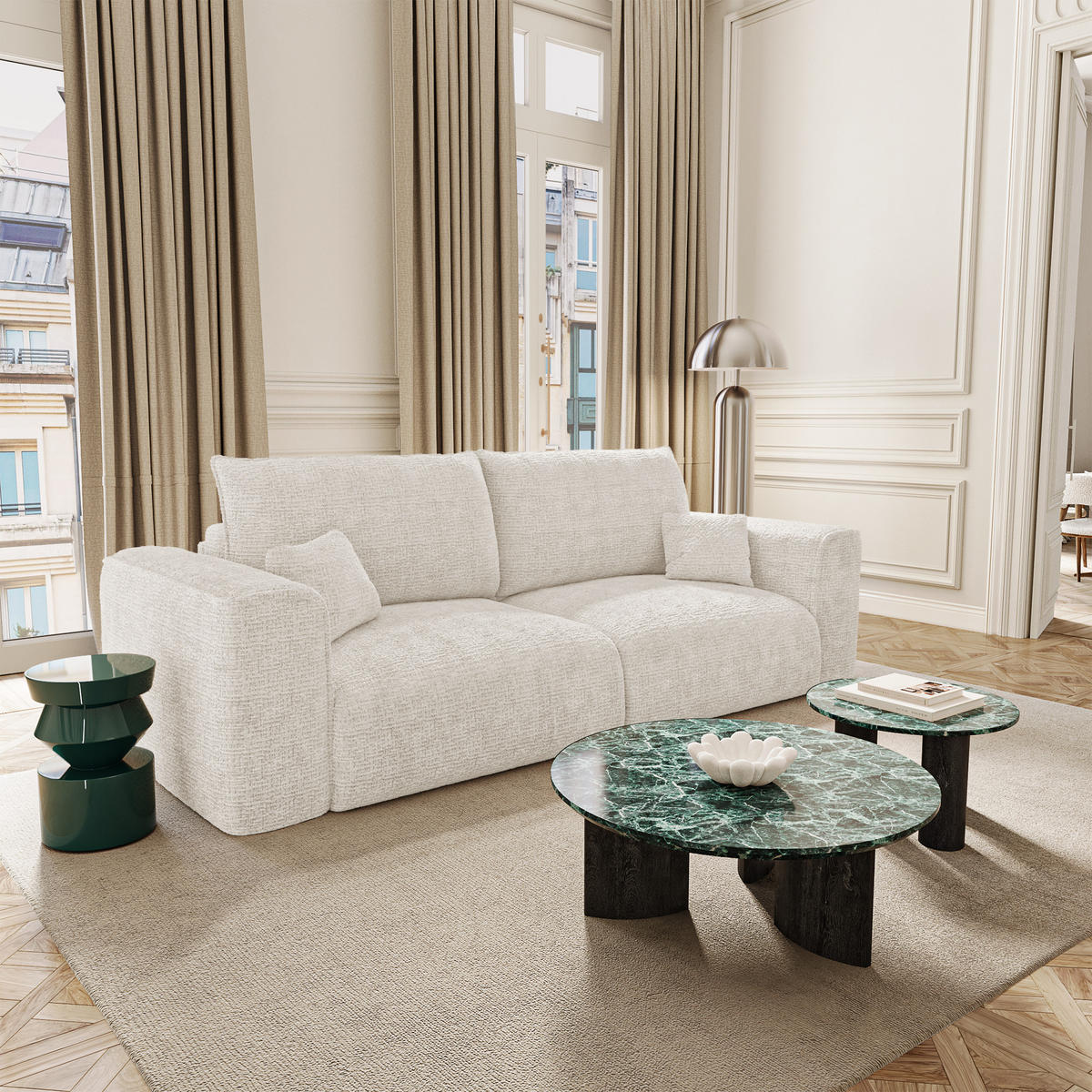 SCHLAFSOFA mit Stauraum COMO Kettgewebe mit weichem Griff Creme 254cm - Creme, Textil (254/78/95cm) - Premium Interiors