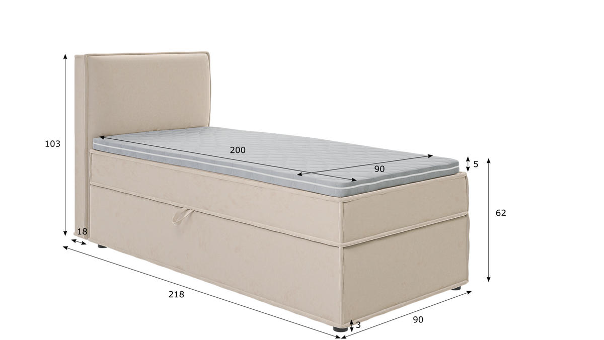 BOXBETT Eclipse 90/200 cm Beige Luxusmicrofaser - Beige/Schwarz, Holz/Kunststoff (90/200cm) - S-Style Möbel