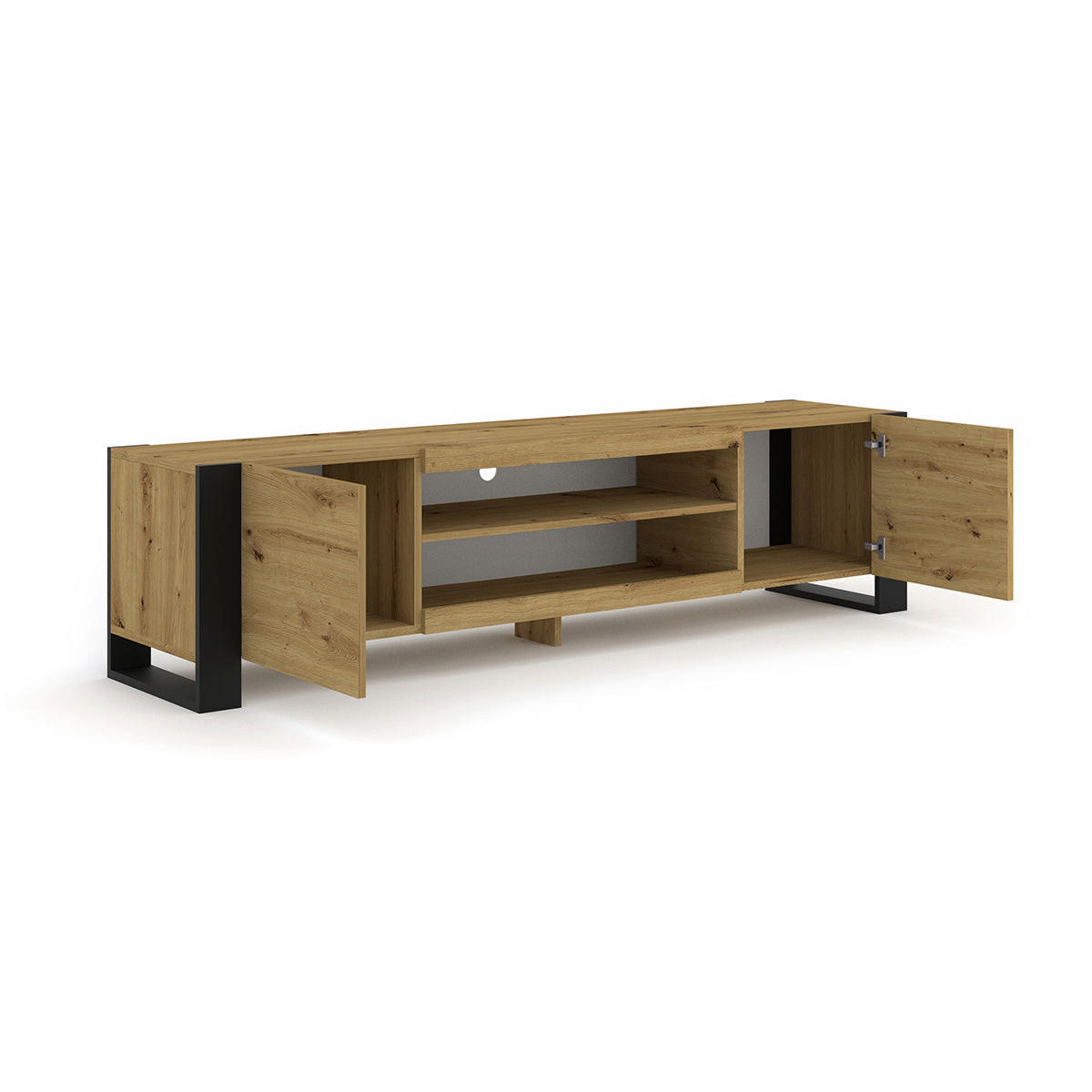 TV STOLÍK Gani Drevo a matná čierna - čierna, kompozitné drevo (188/47/40cm) - Petits-meubles