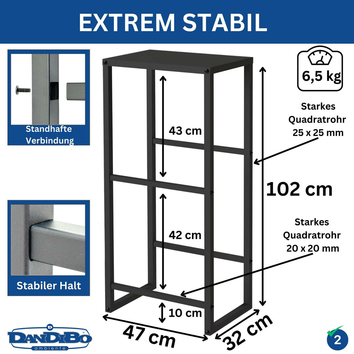 GETRÄNKEKISTENREGAL 2 Kisten mit Ablage Metall Stehend 100 cm - Schwarz, Metall (47/102/32cm) - DanDiBo