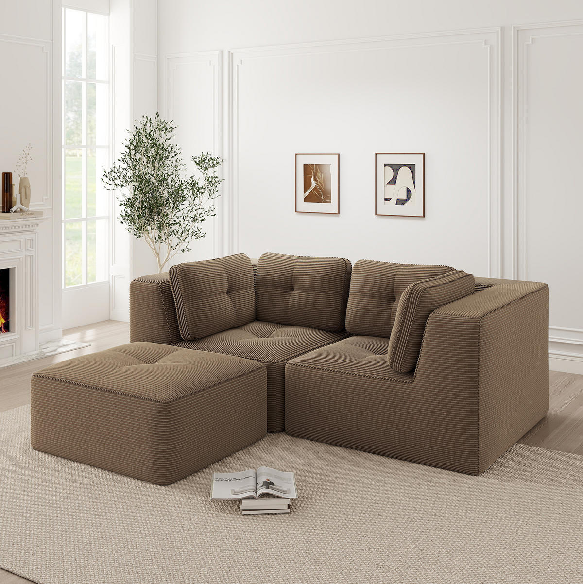 ECKSOFA modular als Zweisitzer Cord Brown 2 Pakete - Braun, Kunststoff (177/208cm) - Meubliv