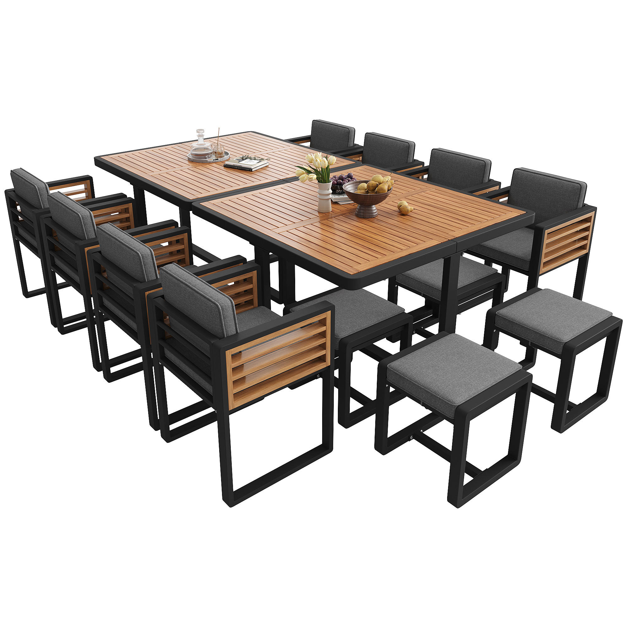GARTENMÖBEL SET 12-tlg. Sitzgruppe Akazienholz - Grau, Holz - ComfortXL