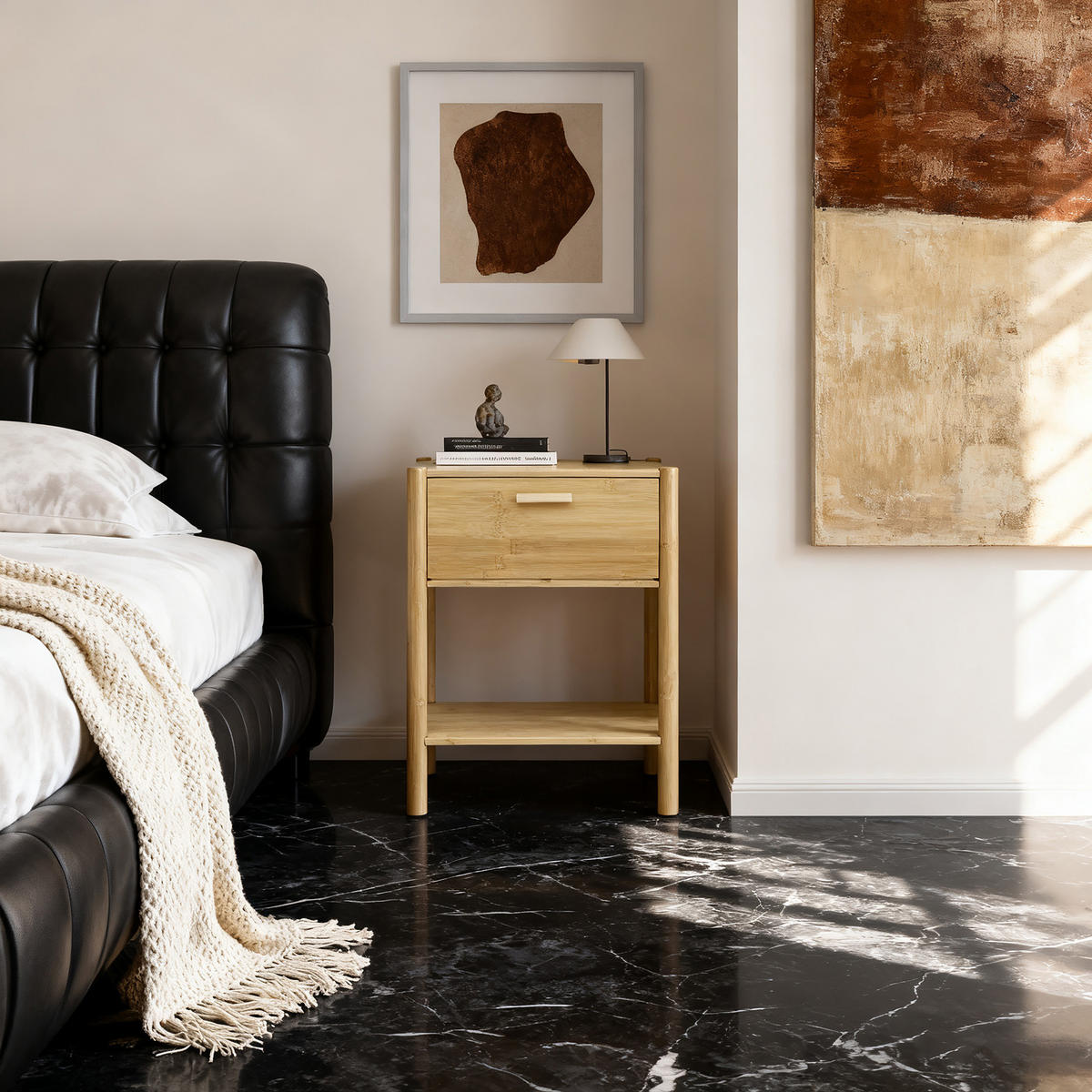 NACHTTISCH modern mit Schublade, Beistelltisch Bambus | B40 × T30 × H50 cm - Braun, Holzwerkstoff (40/50/30cm) - Hometopia