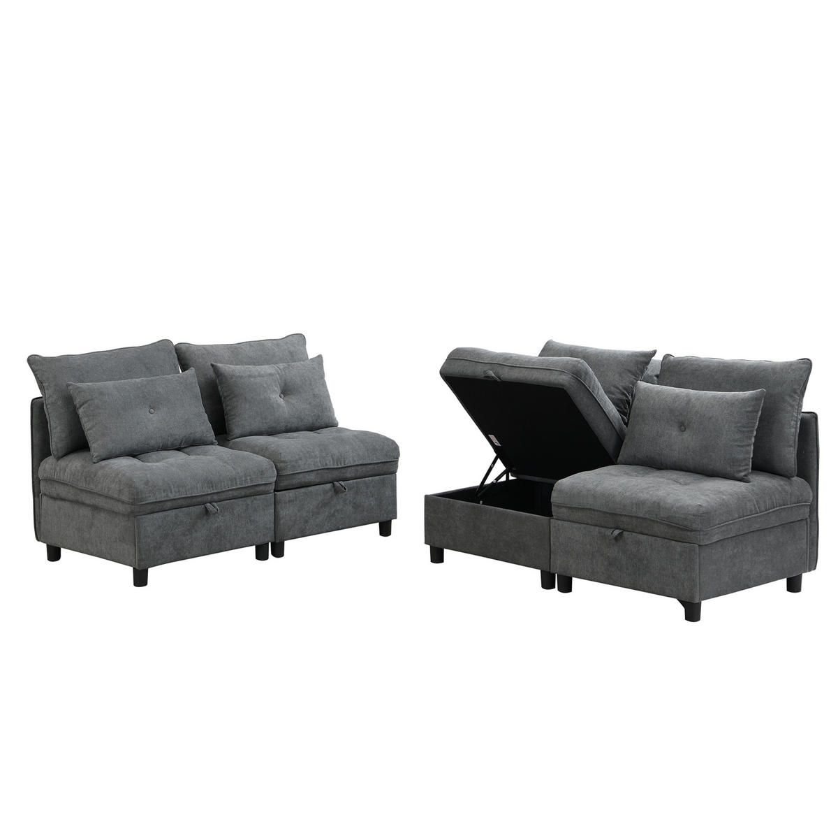 MODULÁRNA pohovka s poťahom chenille, 4-miestna, antique gray, s úložným priestorom a lôžkom,274/76/87 cm - tmavosivá, plast (274/87/76cm) - BEAOK