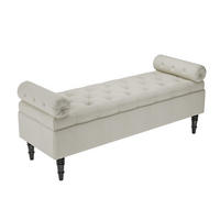 POLSTERBANK 126/44/46 cm Chesterfield Stauraum Armrollen Leinen Beige - Beige/Schwarz, Holz/Textil (126/46/44cm) - Livingandhome