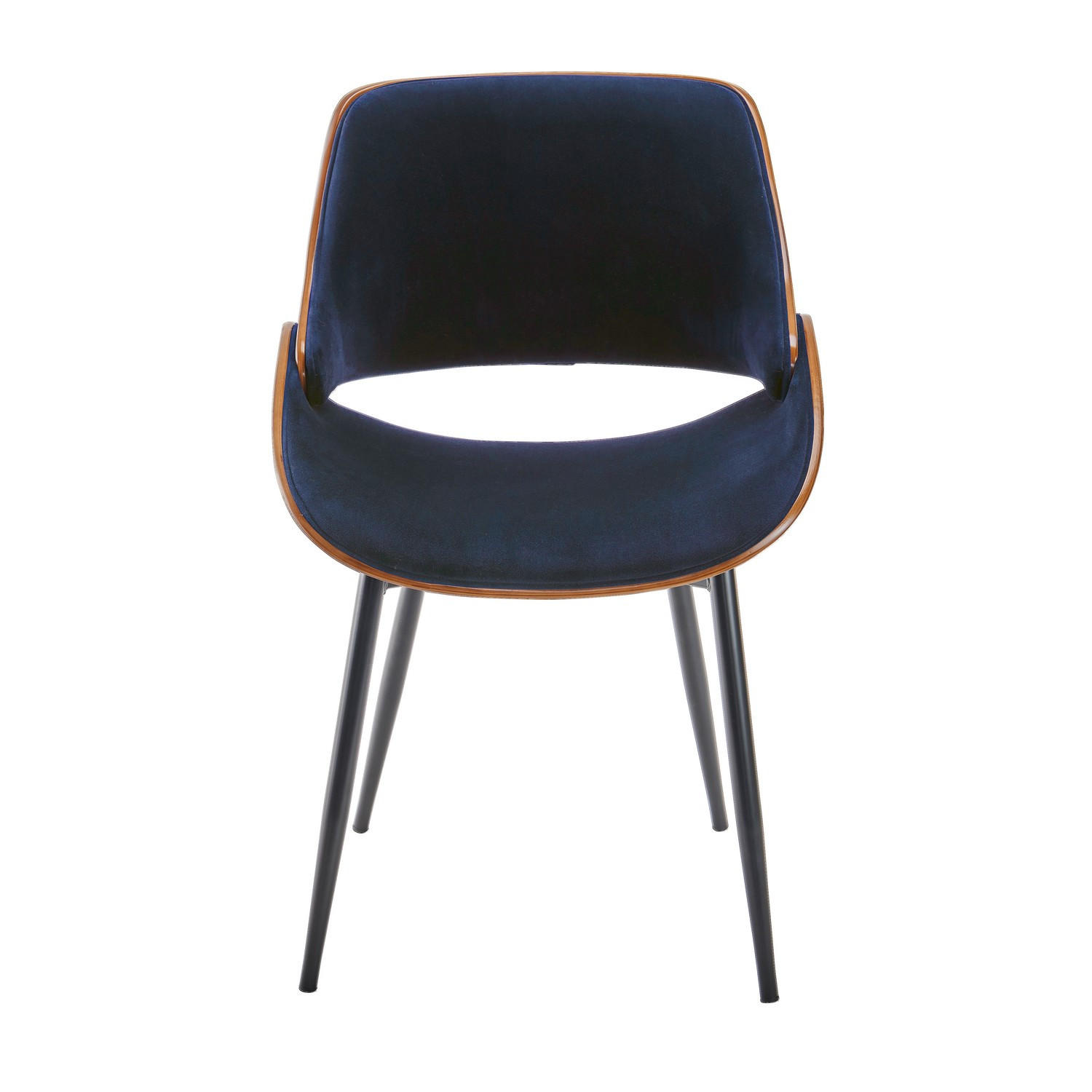 STUHL in Nussbaumoptik mit Sitzfläche aus Velours - Mannix - Blau, Holz (51/61/63cm) - Signature