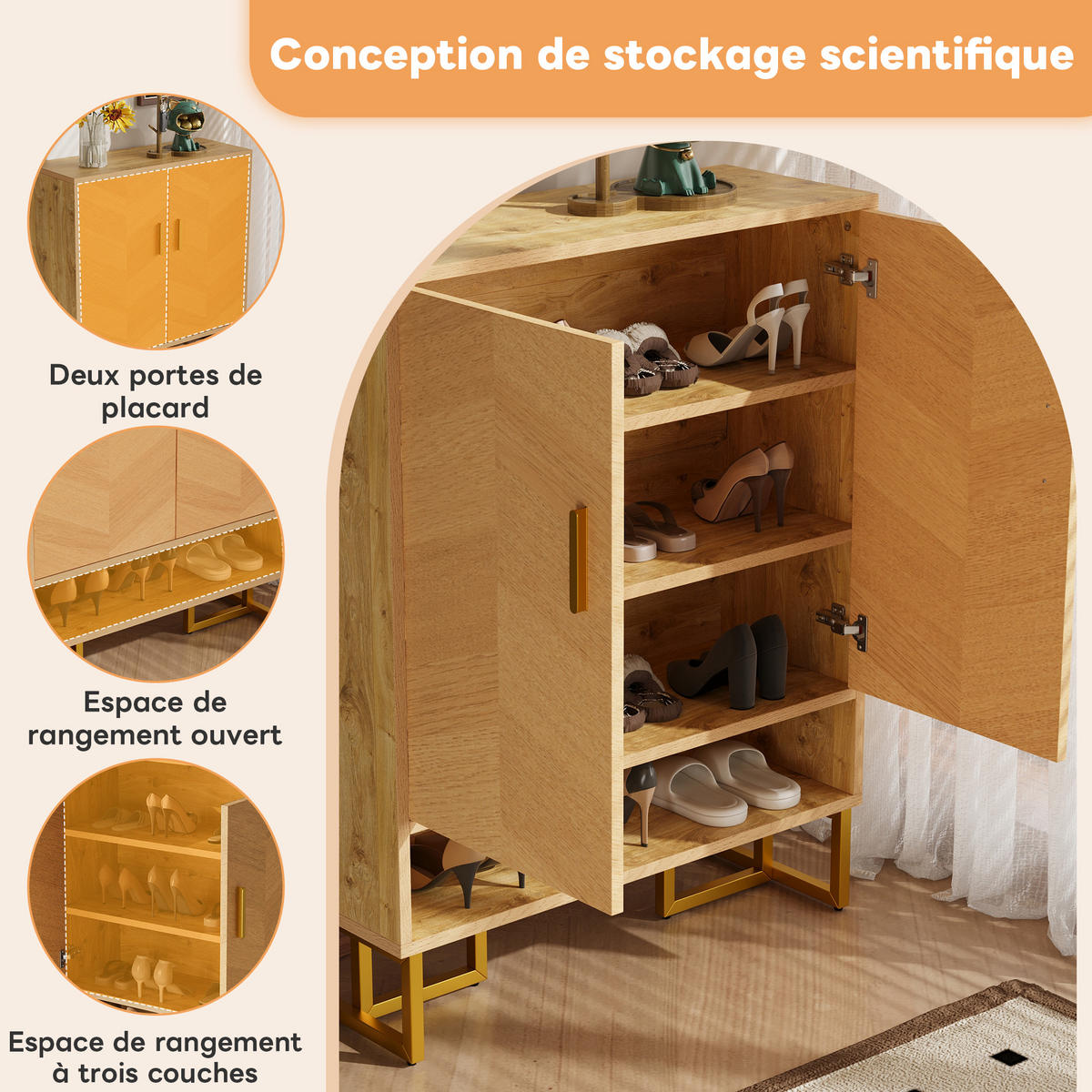 SCHUHSCHRANK Natur 80/38/100 cm - Naturfarben, Holzwerkstoff (80/100/38cm) - PANGIVO