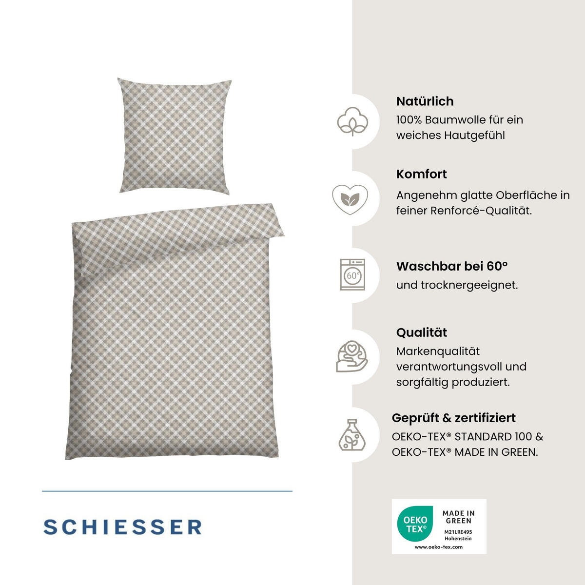 BETTWÄSCHESET Rin - Renforcé - 2-teilig - 135 x 200 cm - Grau - Grau, Textil (135/200cm) - SCHIESSER