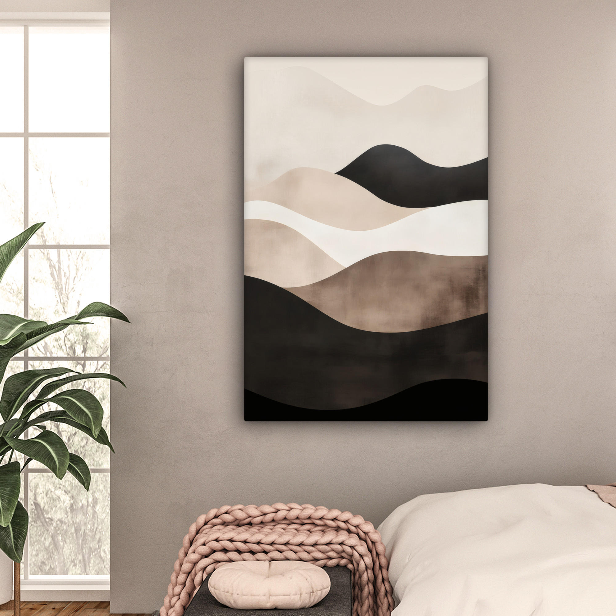 LEINWANDBILD Abstrakt - Landschaft - Wellen - Cremefarben 80x120 cm - Cappuccino, Textil (80/120cm) - MuchoWow