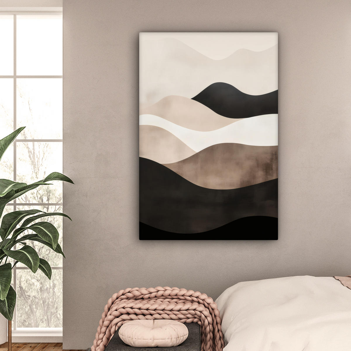 LEINWANDBILD Abstrakt - Landschaft - Wellen - Cremefarben 80x120 cm - Cappuccino, Textil (80/120cm) - MuchoWow