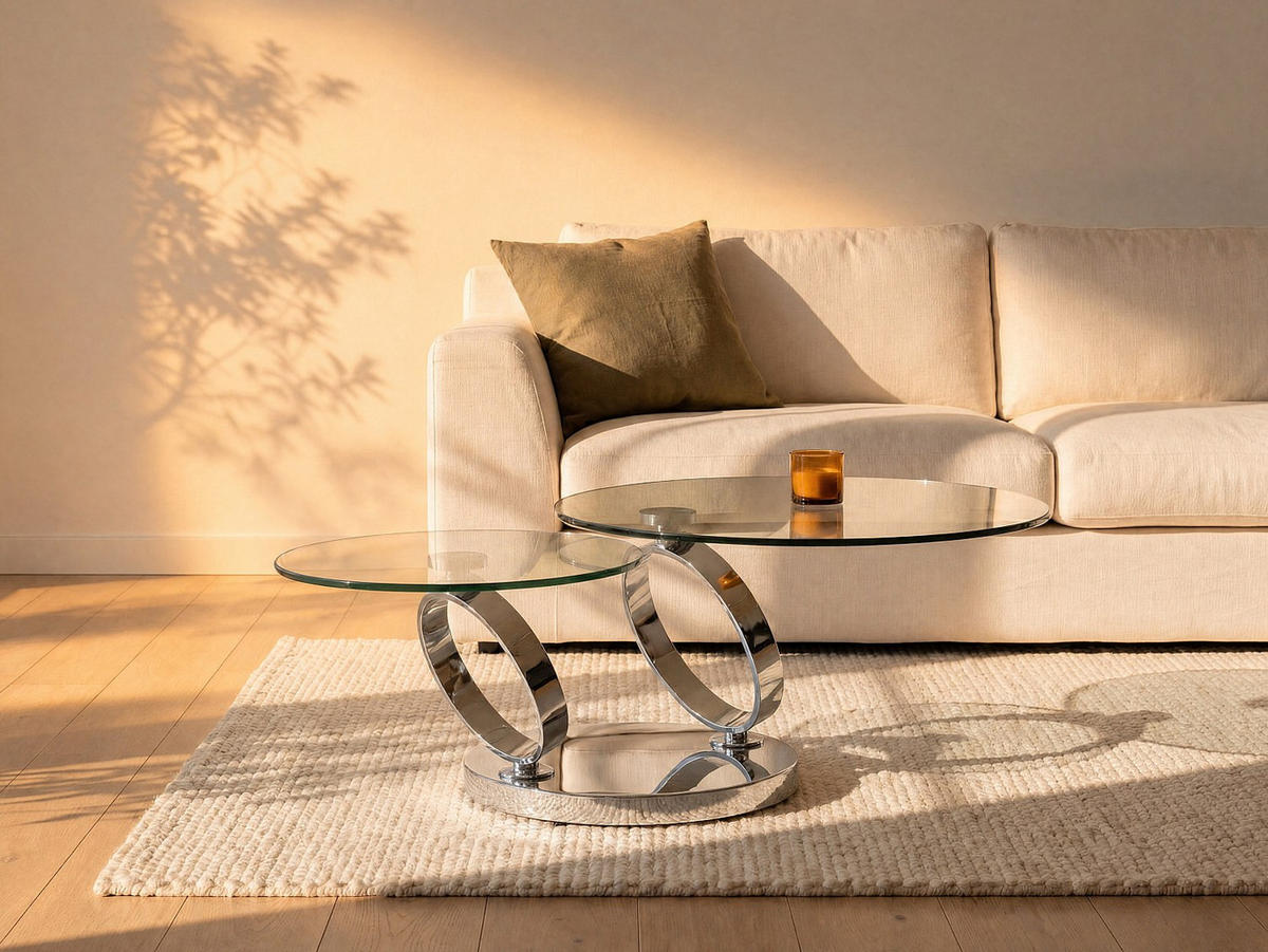 COUCHTISCH - 80 cm, 131.5 cm x 80 cm - glas - transparent, silberfarben Joline - Chromfarben, Glas (80/80/42cm) - Vente-Unique