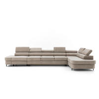 ECKSOFA PRIAM XXL L-Form Rechts mit Schlaffunktion 125x265 Velours Creme - Creme/Schwarz, Holz/Textil (203/420cm) - Muffo
