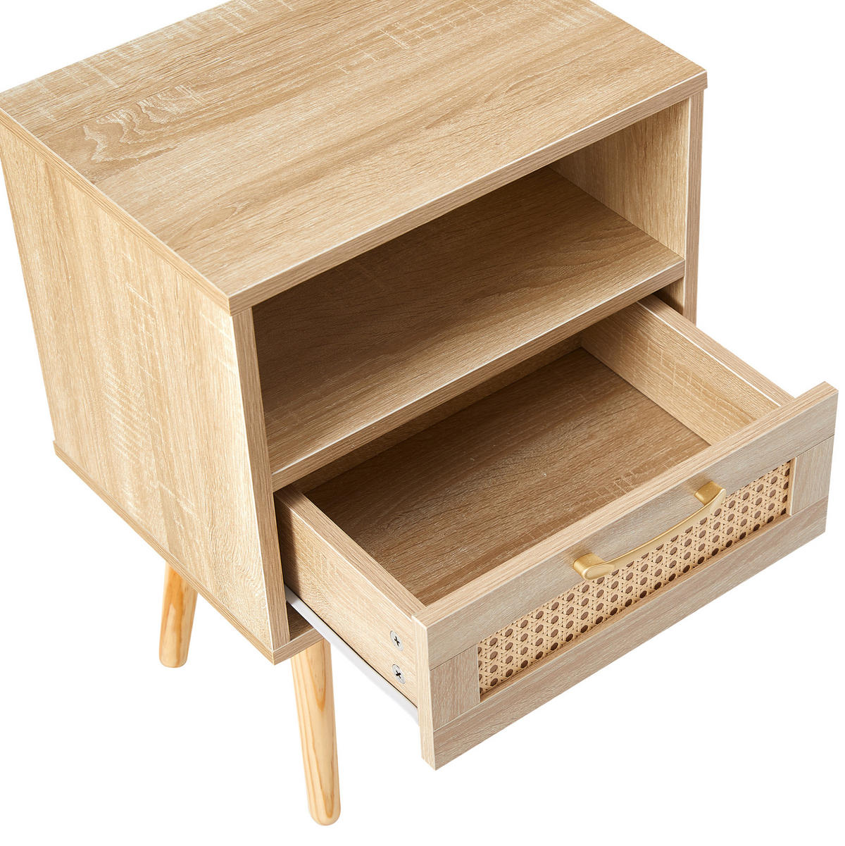 NACHTTISCH 30/40/55 cm natur aus MDF mit Rattanfront und Schublade - Hellbraun, Holzwerkstoff (30/55/40cm) - OKWISH