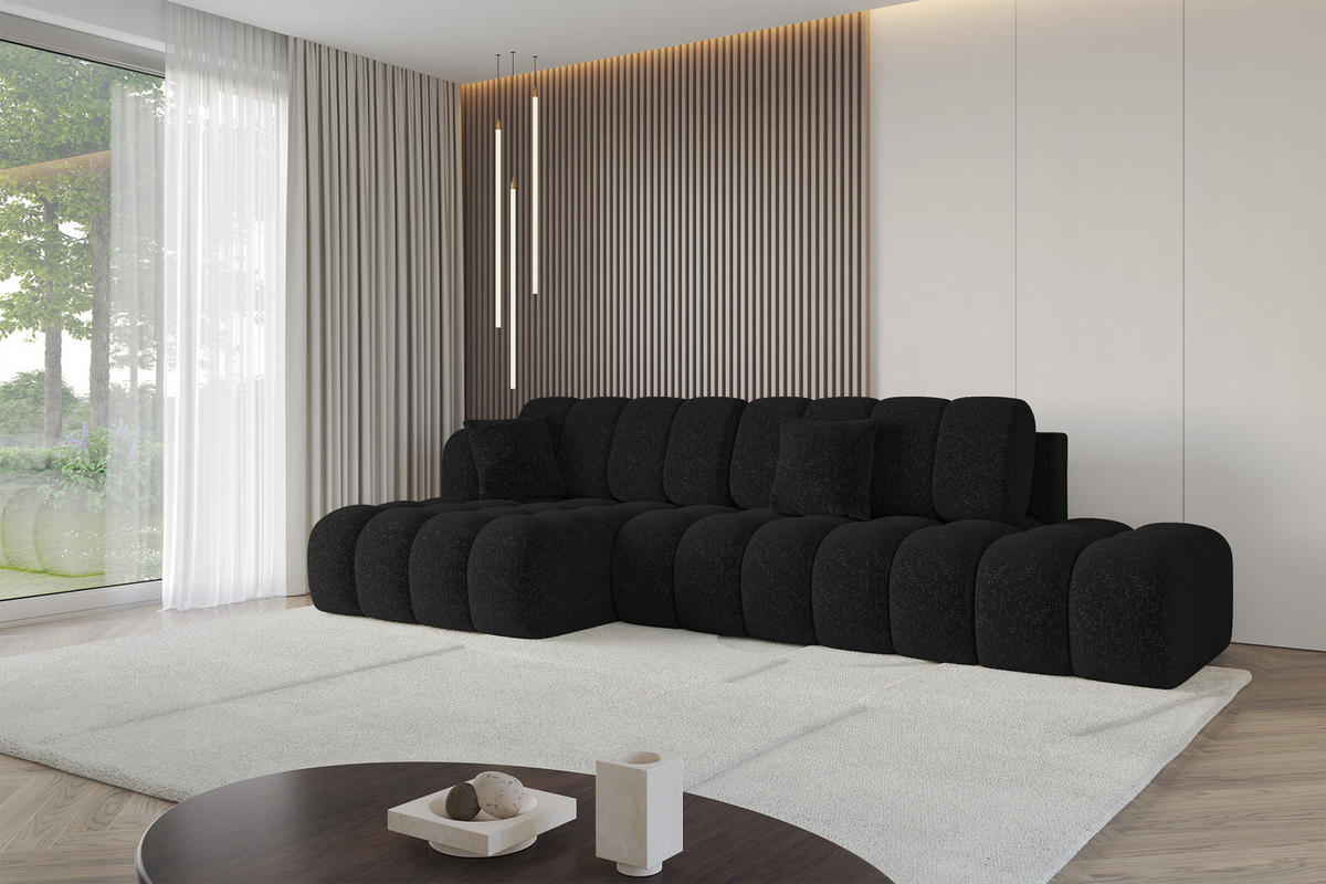 ECKSOFA mit Schlaffunktion Ottomane Links OLEA-L2 321x164x75 Schwarz Tissu - Schwarz Hochglanz/Schwarz, Holzwerkstoff/Kunststoff (321/164cm) - ALTDECOR