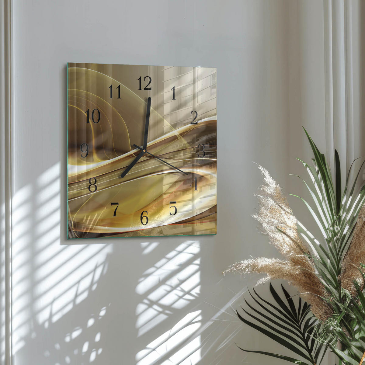 WANDUHR 30x30 cm - Abstrakte Linien - Goldfarben, Glas (30/30/0.4cm) - TULUP