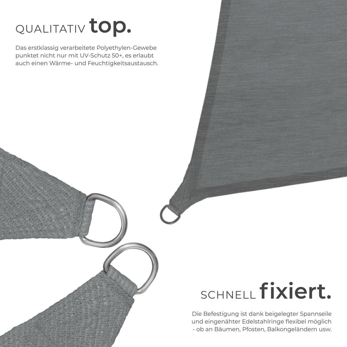 SONNENSEGEL ,inklusive Spannseile,grau - Grau, Kunststoff (400/400cm) - tectake