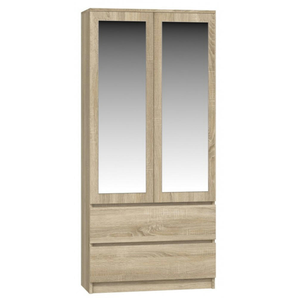 KLEIDERSCHRANK MIT 2 SPIEGELN Laminierte Spanplatte Weiß 180cm x 90cm - Sonoma Eiche, Holzwerkstoff (90/30/180cm) - Ibonto