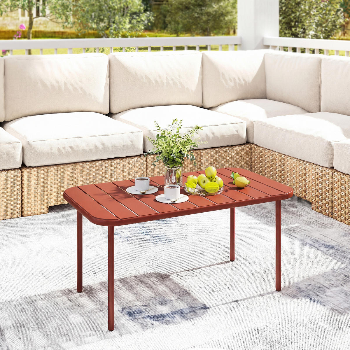 GARTENBEISTELLTISCH DE-14211 rechteckig 90x50 cm, verzinkter Stahl Rot - Rot, Metall (90/50/43cm) - ComfortXL