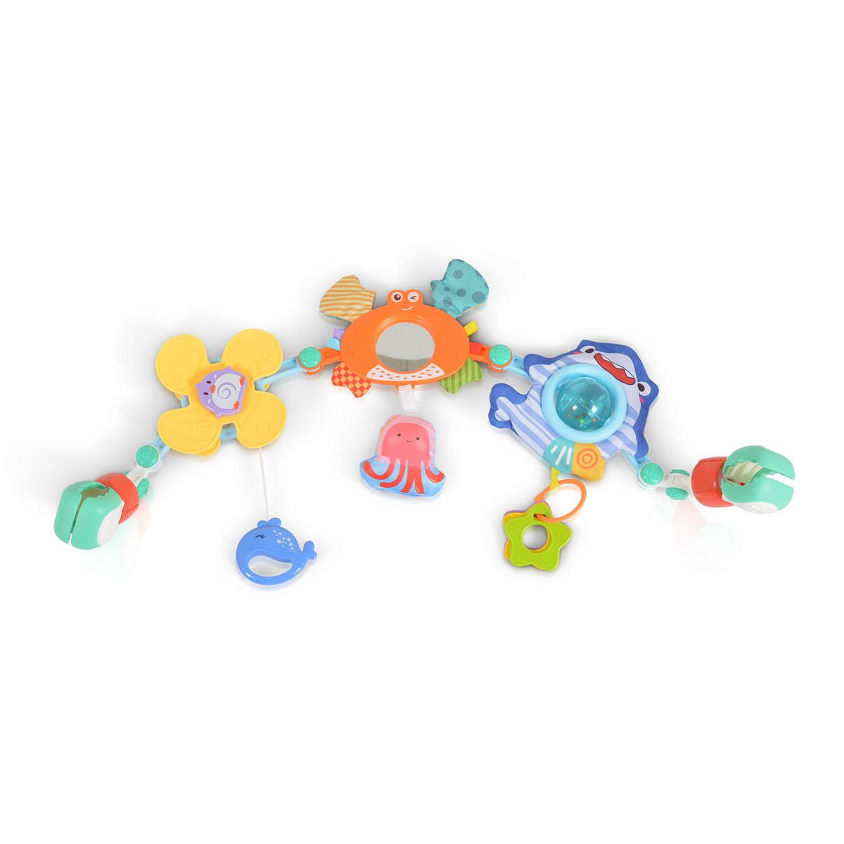 SPIELBOGEN Kinderbett und Kinderwagen grün Rassel, Beißring, Motorik, Kühlbeißring, Spielmatte, ab Geburt - Grün, Kunststoff (48/36/5cm) - Moni