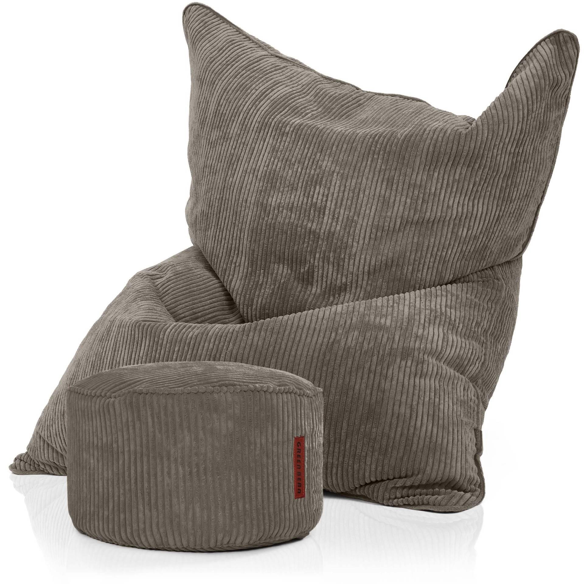 SITZSACK XXL "Square" + Pouf aus Cord - Anthrazit, Textil (140/25/180cm) - Green Bean