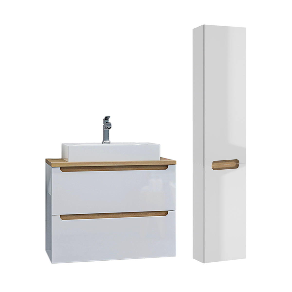 BADMÖBEL 80cm Livia 2er-Set Weiß - Weiß, Holzwerkstoff (80/62.5/46cm) - Petits-meubles
