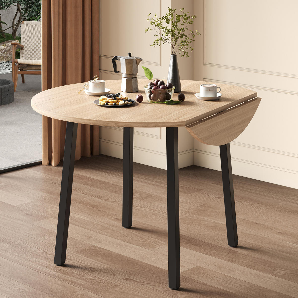 ESSTISCH Klappbar Rund Eichenfarbe Metallbeine 100x100cm - Eichefarben, Holzwerkstoff (100/100/75cm) - FLIEKS