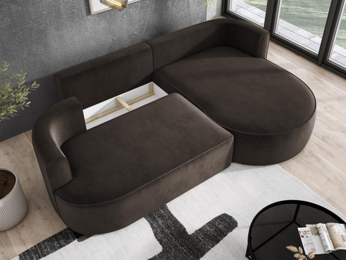 ECKSOFA FIORE L-förm Moderne Ausziehbare Schlaf-Funktion, automatischer Auffaltung, lose Rückenkissen freistehend RECHTS 284x183x82cm Brown - Braun, Holz/Textil (284/183cm) - DomoHome