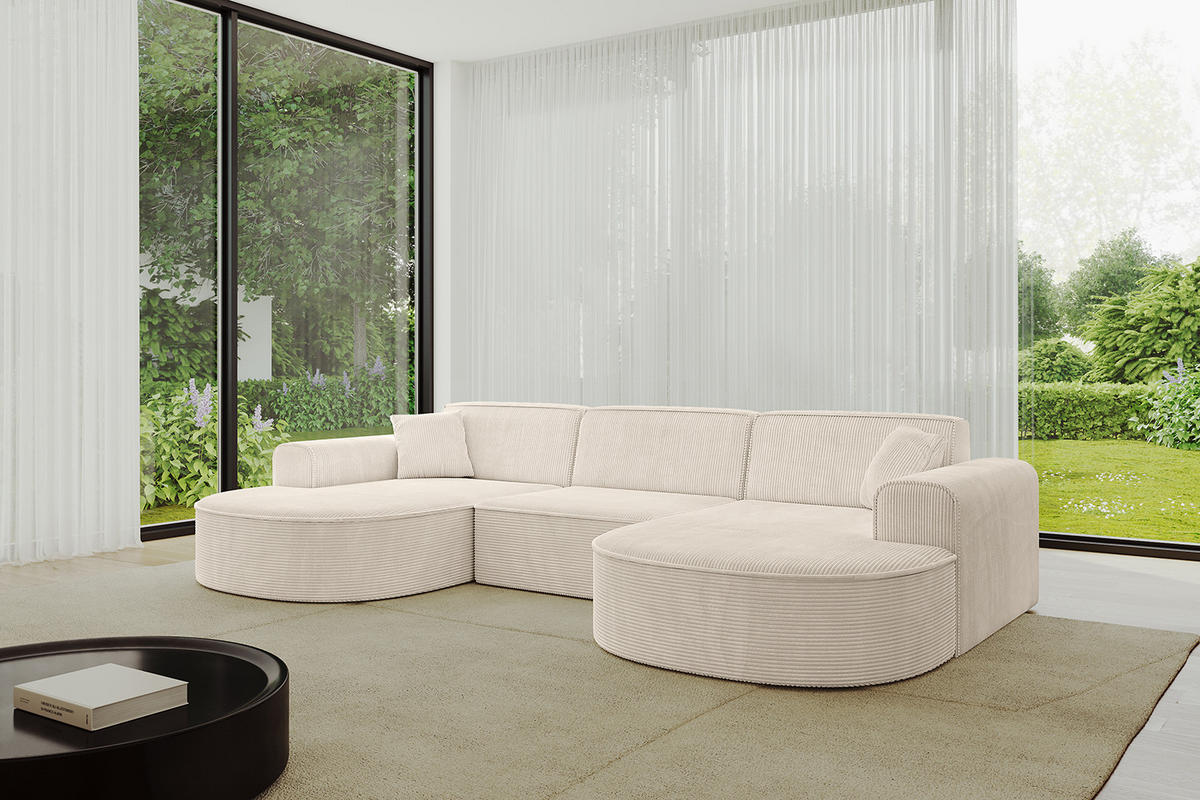 WOHNLANDSCHAFT MARI-U1 - 295x163x73,5 cm Beige Cord - Beige/Schwarz, Holzwerkstoff/Kunststoff (295/73.5/163cm) - ALTDECOR