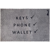 OUTDOOR FUßMATTE "Brick" mit Spruch "Keys, Phone, Wallet" Grau 50 x 75 cm - Schwarz/Grau, Kunststoff/Textil (50/75cm) - MAD ABOUT MATS