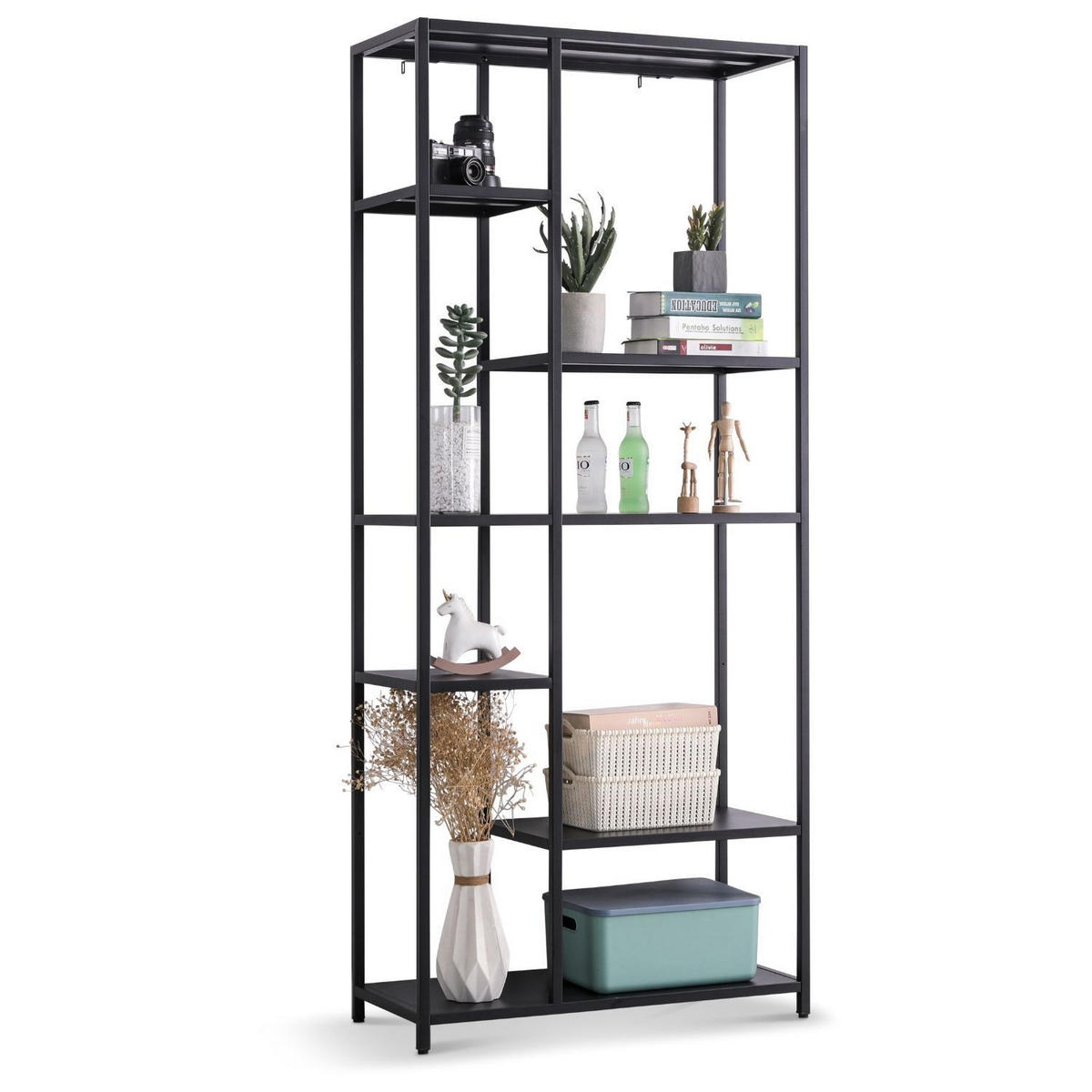 REGAL CHICAGO XXL Metall 6 Ablageflächen 80/35/185 cm in Schwarz - Schwarz, Metall (35/185/80cm) - Coemo