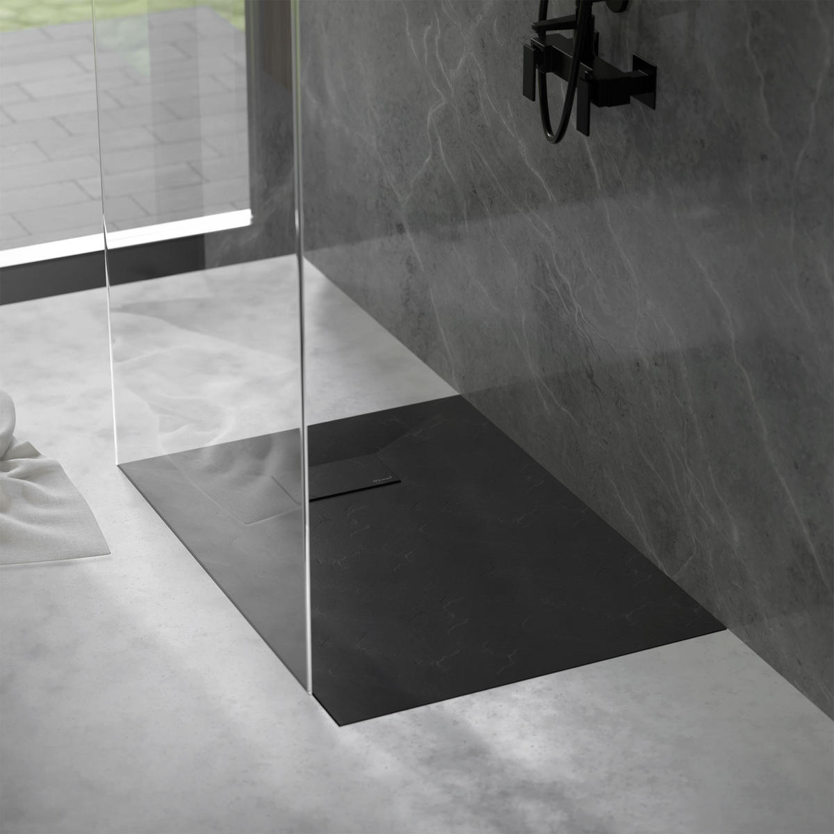 SPRCHOVÁ VANU 100x70 cm černá se sifonovou sadou z SMC - černá, plast (70/3/100cm) - LuxeBath