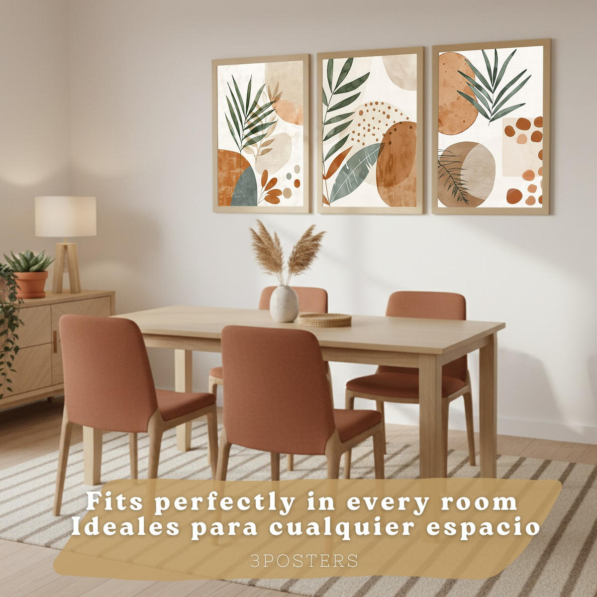 POSTER 3er Kunstdruck-Set Wandbilder Floral Abstrakt modern Wohnzimmer Deko, Schlafzimmer, Küche, Badezimmer Rahmenlos A4 - Klar, Papier (29.7/1/21cm) - Nacnic