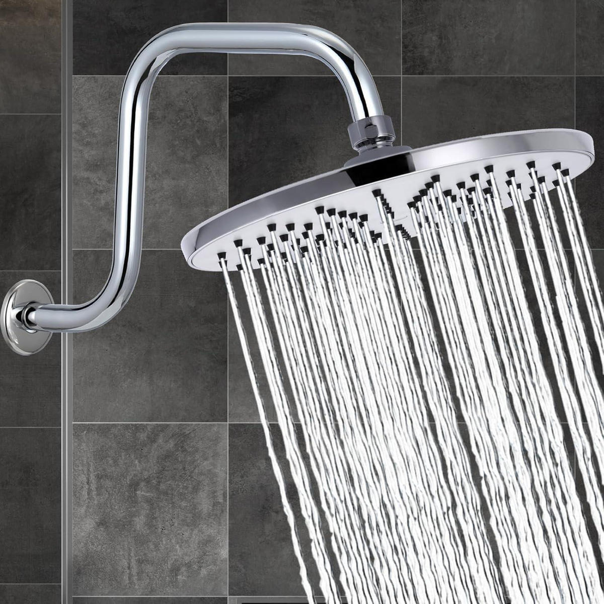 REGENDUSCHE 20 cm rund ABS-Material mit Silikondüsen - Silberfarben, Metall (20/12.7/20cm)