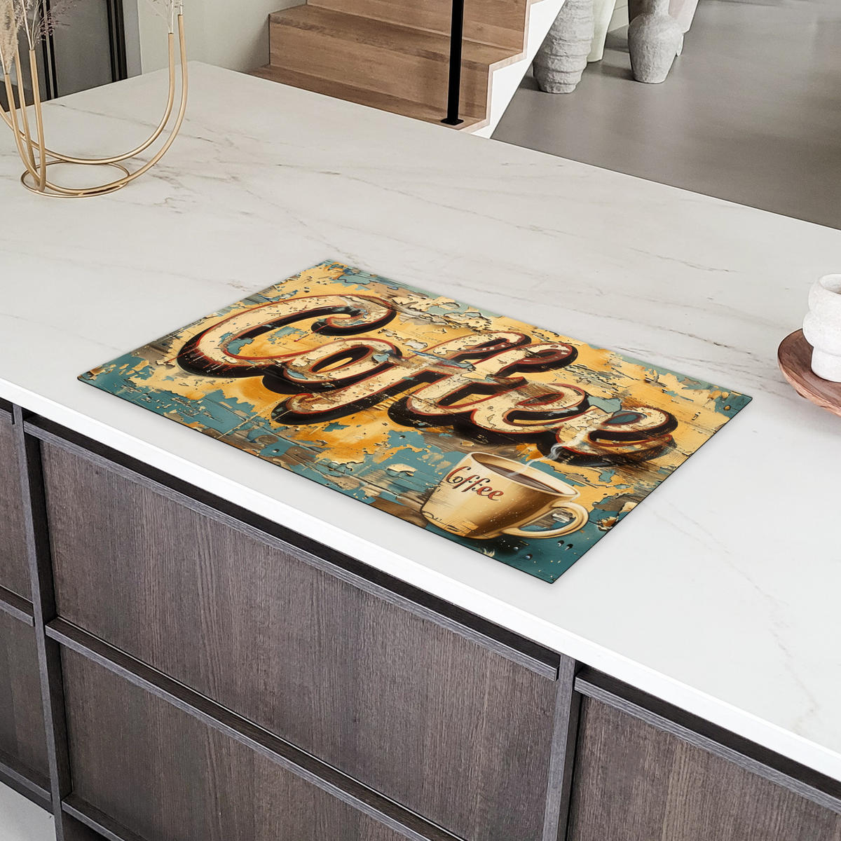 HERDABDECKPLATTE Kaffee - Vintage - Braun - Tasse Ceranfeldabdeckung 85x52 cm - Teakfarben, Kunststoff (85/52/0.2cm) - MuchoWow