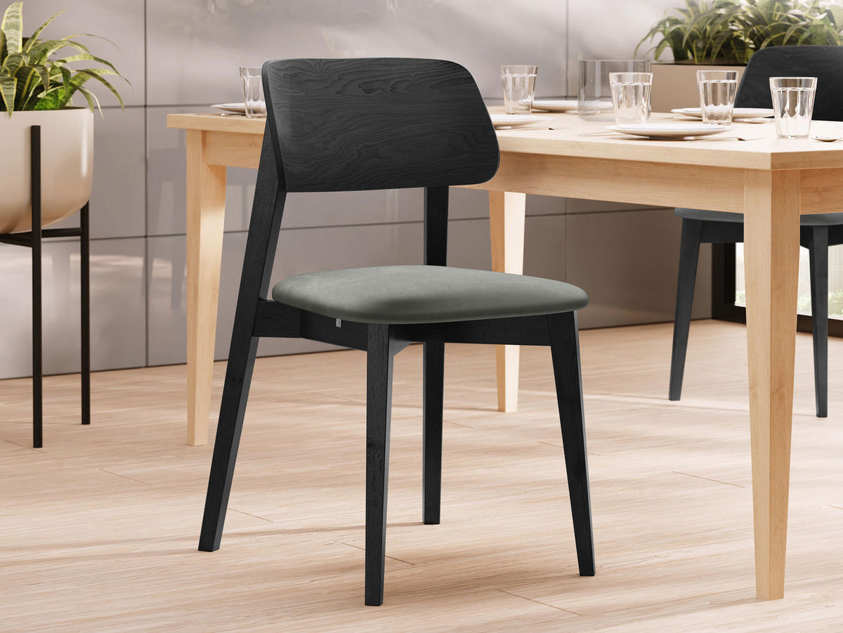 WOHNZIMMER STUHL KT63, Holzfarbe: Schwarz - Schwarz/Grau, Holz/Textil (47/80/49cm) - MIRJAN24
