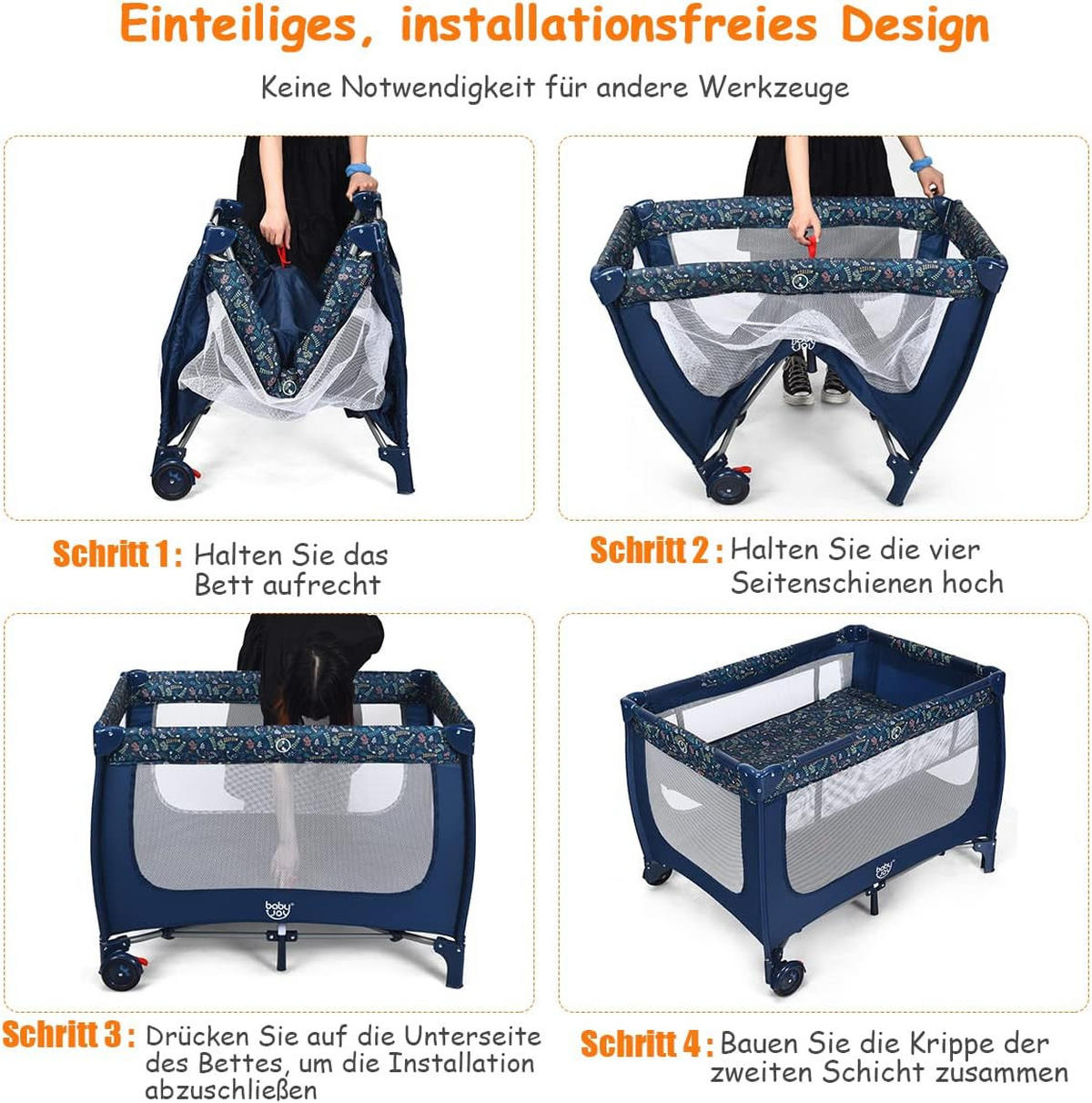 BABYBETT 2 in 1 Reisebett klappbar Blau - Blau, Textil - COSTWAY