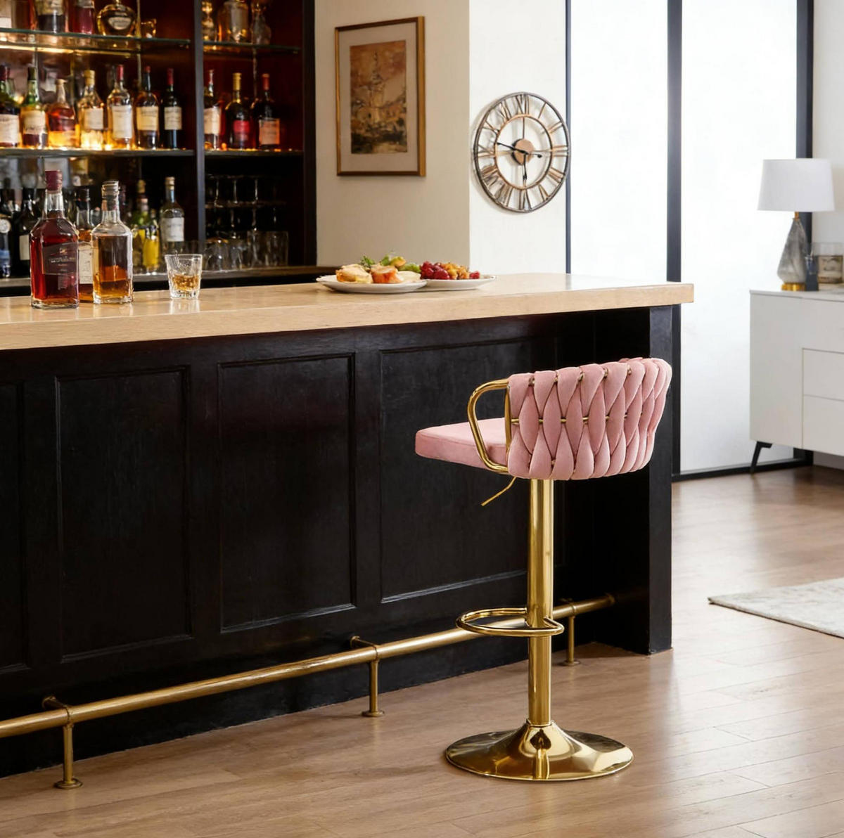 BARHOCKER 49,5/77–98/50,5 cm Rosa, höhenverstellbar und 360° drehbar - Rosa, Metall (49.5/98/50.5cm) - MIVRAY