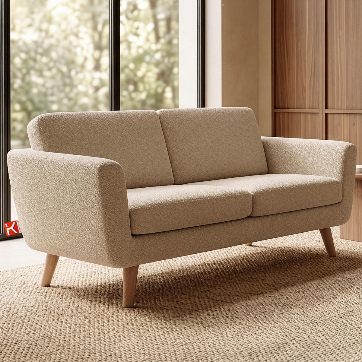 SOFA TAGIO mit Armlehnen, Beige - Beige/Braun, Buchenholz/Textil (153/80/84cm) - KONSIMO®