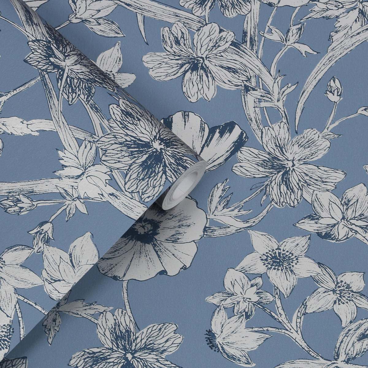 VLIESTAPETE Summerhill Mitternachtsblau | Dunkelblau | Blumen| 10mx52cm - Blau, Papier/Kunststoff (52/1000cm) - Graham & Brown