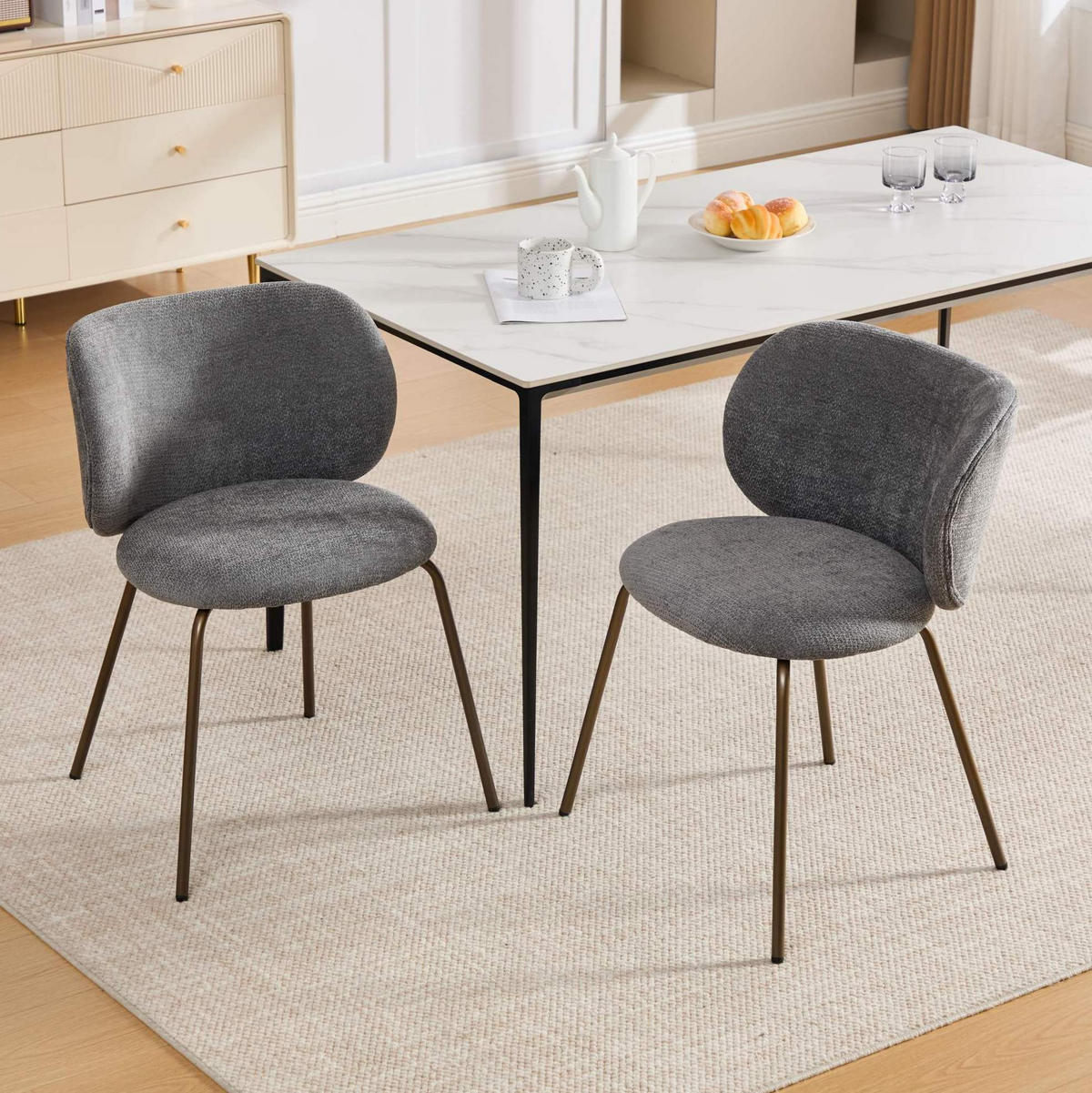 ESSZIMMERSTUHL 2er-Set Chenille Grau mit Metallbeinen - Grau, Metall (46.5/80/52.1cm) - Meubliv