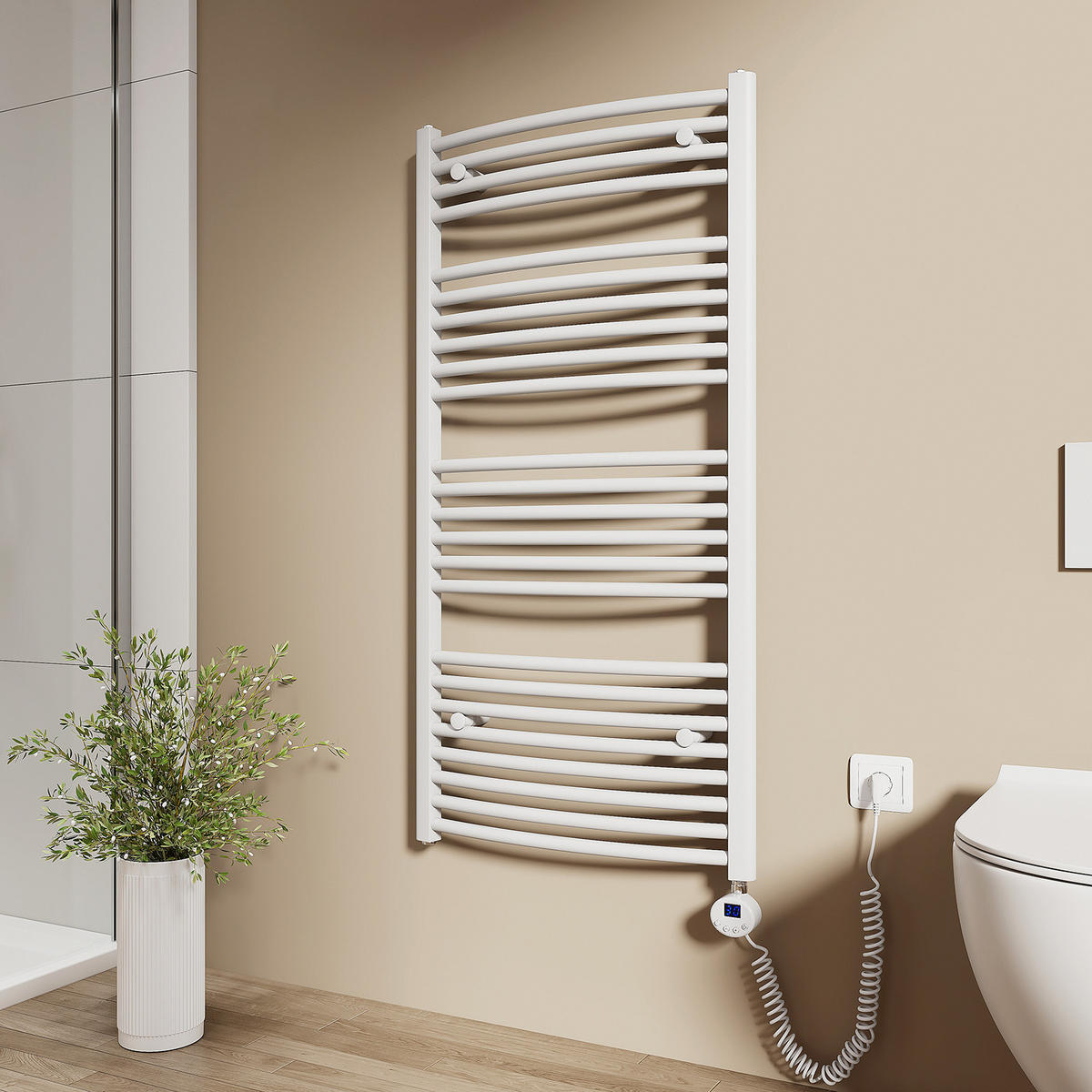 HANDTUCHHEIZKÖRPER elektrisch gebogen Weiß 120/60/5,6 cm - Weiß, Metall (60/120/5.6cm) - EMKE