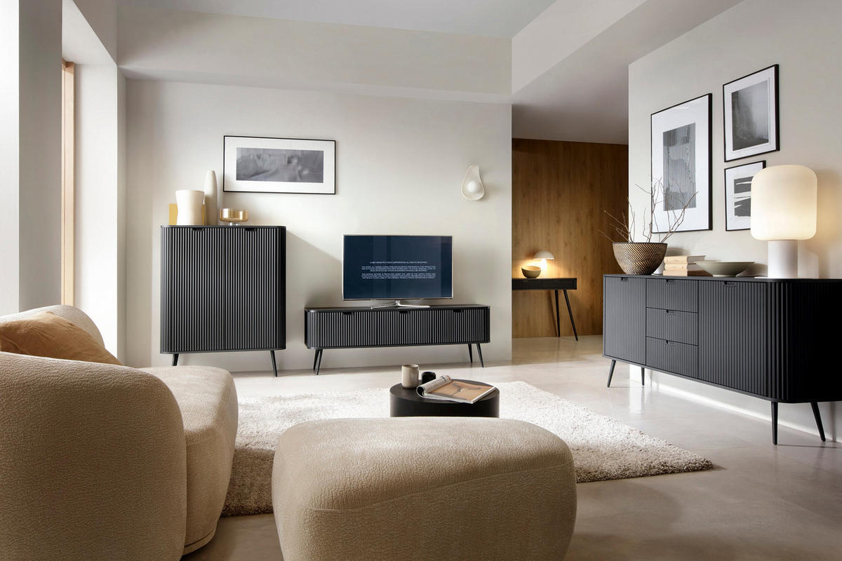 KOMMODE MODERNO 168/87/39 in Schwarz/Gold - Goldfarben/Schwarz, Holzwerkstoff (168/87/39cm) - Deine Möbel 24
