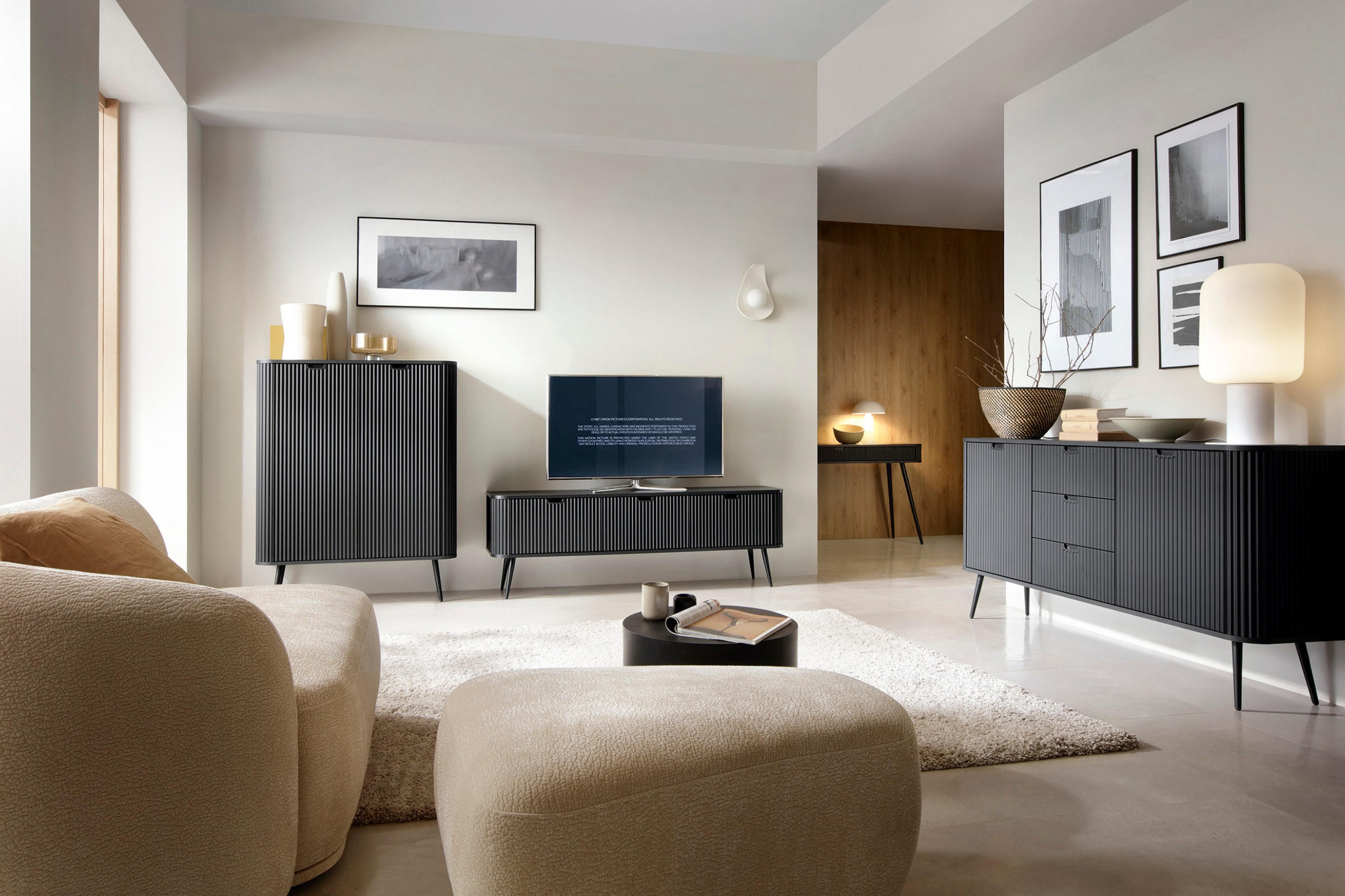 Thumbnail - Deine Möbel 24 Kommode, Schwarz, Gold, Holzwerkstoff, 3 Schubladen, 168x87x39 cm, Wohnzimmer, Kommoden & Sideboards, Kom...