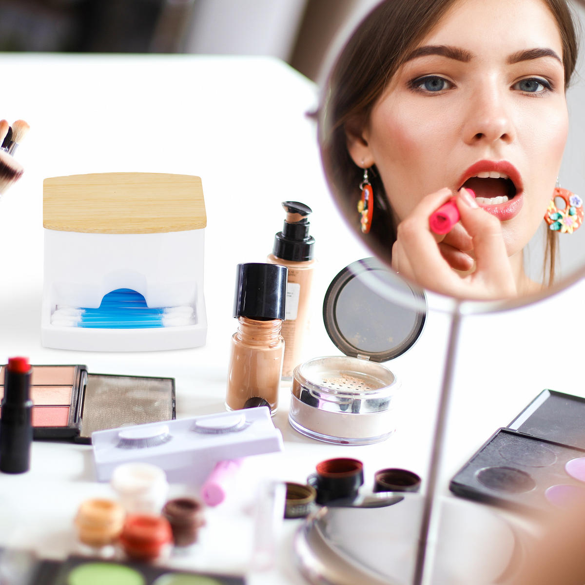 WATTESTÄBCHEN-AUFBEWAHRUNG - Transparent, Holz/Kunststoff (9/7.5/8cm) - Relaxdays