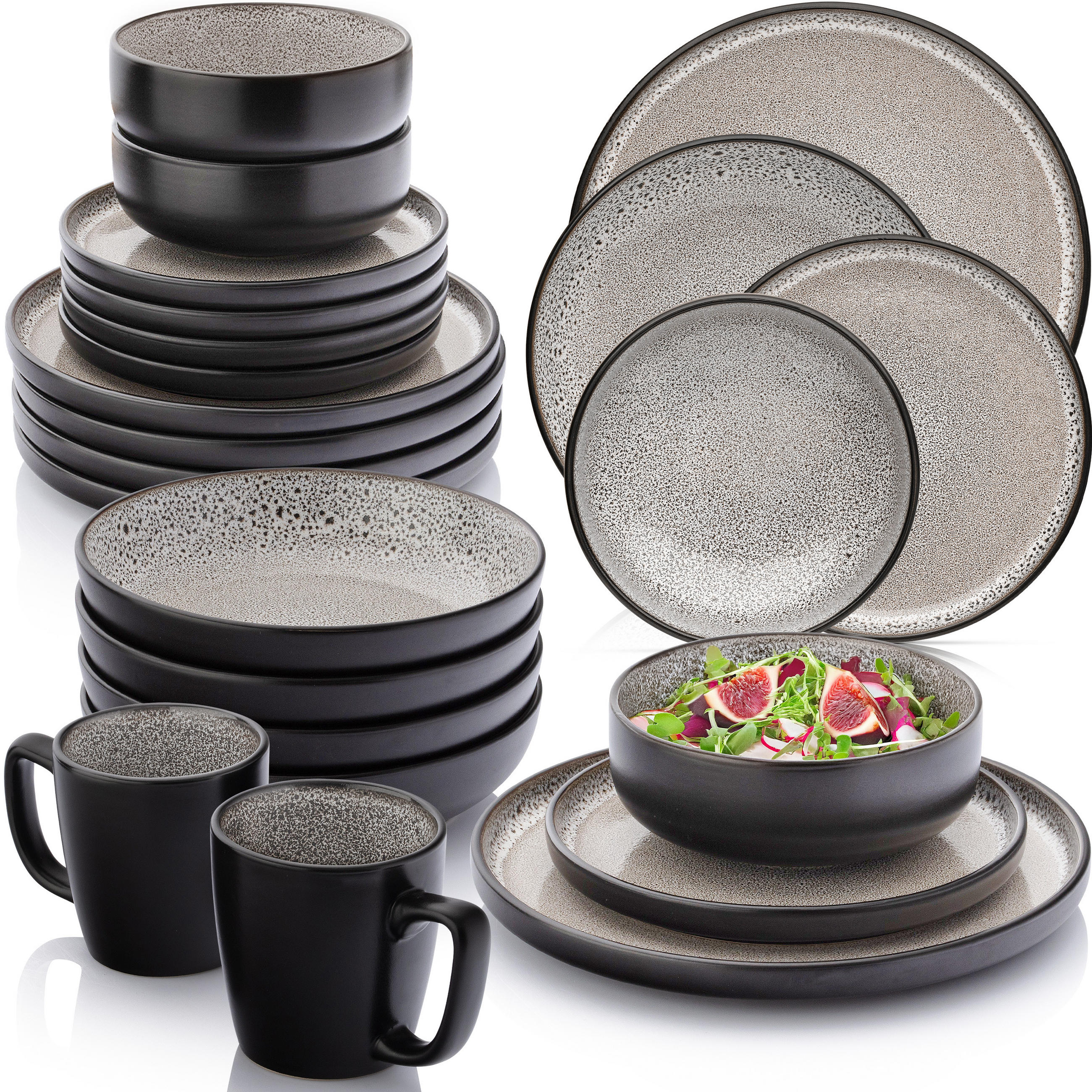 KOMBISERVICE LUXOR - 30 teilig aus Steingut - Braun, Stein (27/10/27cm) - Sänger