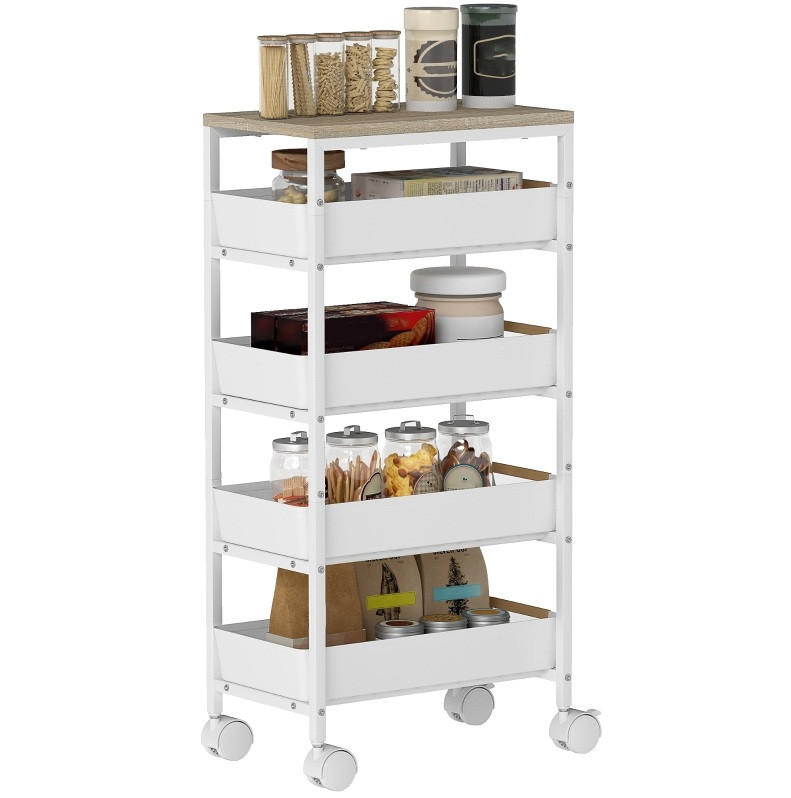 KÜCHENWAGEN mit 4 Schubladen 39,5 x 24 x 82 cm Weiß - Weiß, Metall (24/82/39.5cm) - Beauniv