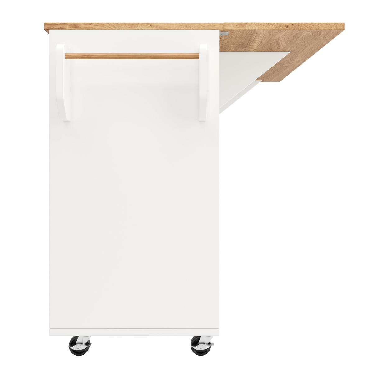 KÜCHENINSEL 120/71/92 cm Weiß mit Klapptisch, 2 Schubladen, 5 Rollen und verstellbaren Böden - Weiß, Holz/Holzwerkstoff (120/92/43.2cm) - Oxeza