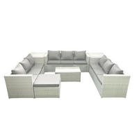 GARTENSET mit 3-SITZER SOFA,COUCHTISCH Polyrattan Hellgrau-Mix 10-Sitzer - Hellgrau/Grau, Glas/Kunststoff - Fimous